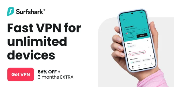 Surfshark VPN 2025 deal banner with special offer pricing $1.99/month
